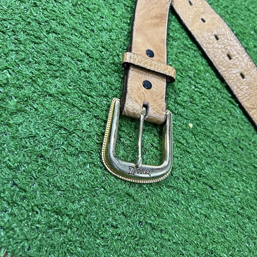 Vintage Nocona Western Belt SZ 42 Tan Leather Lg Brass Buckle‎ 90s Cowboy Rodeo